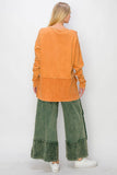 MineralWash Wide Pants with raw hem frayed details HP5536: Natural / S-M-L / 2-2-2