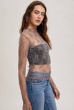 FLORAL EMBROIDERY LACE MESH LAYERING TOP: HAZELNUT / S