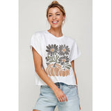 FALL VIBES PUMPKIN VINTAGE GRAPHIC CROP TOP: IVORY / L