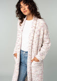 Speckled Shawl Collar Long Sleeve Knit Cardigan: Natural/Berry / M/L