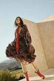 Floral-Print Tiered Ruffle Long-Sleeve Midi Dress: RETRO BLUE / S