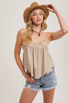 CROCHET CONTRAST CAMISOLE TOP: ASH / L