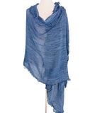 JC021037 Soft Crinkle Gauze Scarf – Boho Lightweight Shawl, Vintage Washed Wrap with Raw Fringe Edges: Beige