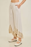 Mineral Washed Lace Ruffles Cropped Pants HP6931: Ashed Black / S-M-L / 2-2-2