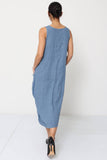 Sleeveless long dress 100% linen REF. 8466: WASABI