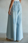 BD283 | Denim Drawstring Waist Band Wide Leg Pants: Light Denim / S