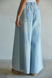 BD283 | Denim Drawstring Waist Band Wide Leg Pants: Light Denim / S