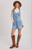 DENIM WASHED OVERALL POCKET DRESS: LT.WASH / M