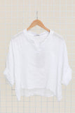 Linen top v-neck 23100 100% linen: Taupe