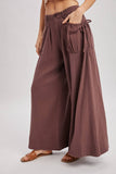 DRAWSTRING PATCH POCKETS WIDE LEG PANTS: MOCHA / L