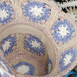 Granny Square Sun Hat Floral Straw Bucket Hat: CYellow / M