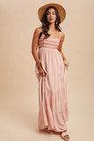 BORDER PRINT MAXI DRESS: DUSTED PEONY / S
