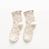 Vintage Embossed Floral Ruffle Cuff Mid Calf Socks: Yellow / M