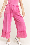 MineralWash Wide Pants with raw hem frayed details HP5536: Natural / S-M-L / 2-2-2