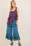 Mineral Washed Lace Ruffles Cropped Pants HP6931: Latte / S-M-L / 2-2-2