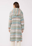 Knit Space Dye Long Sleeve Open Front Cardigan: Navy/Taupe / One Size