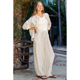 STRIPE SOFT WASH LINEN BLENDED PANTS: Black/Natural / S-M-L(2-2-2)