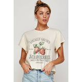 LOCALLY GROWN STRAWBERRY VINTAGE  GRAPHIC CROP TOP: IVORY / S