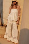 Cotton and Crochet Lace Wide-Leg Ruffle-Hem Pants: OFF WHITE / S