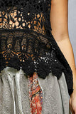 Round Neck Sleeveless Crochet Scalloped Opening Top: NATURAL / Os
