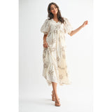 FLORAL EMBROIDERED MAXI DRESS: CREAM/MOCHA / S-M-L(3-2-1)