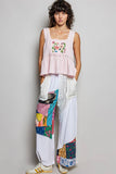 Double Gauze Floral Shirring Square Neck Sleeveless Top: NATURAL / L