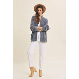 MINERAL-WASHED OPEN FRONT COTTON SWEATER CARDIGAN: ANTIQUE WINE / S
