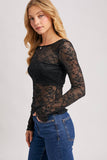 LETTUCE-EDGE SHEER MESH TWO WAY TOP: ECRU / S