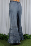 Flared Ruffle Hem Washed Chambray Crop Denim Pants VP83039: Washed Denim / L