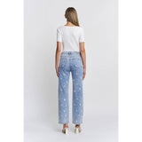 HIGH RISE STRAIGHT LEG WITH EMBROIDERY JEANS: MID BLUE / 27