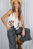 Flared Ruffle Hem Washed Chambray Crop Denim Pants VP83186: Washed Denim / M