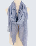 JC021037 Soft Crinkle Gauze Scarf – Boho Lightweight Shawl, Vintage Washed Wrap with Raw Fringe Edges: Green