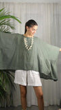 REF 11138 PONCHO-STYLE BLOUSE 100% LINEN: KHAKI