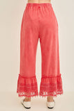Mineral Washed Delicate lace trim hem Cropped Pants HP7236: HotCocoa / S-M-L / 2-2-2