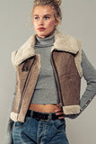 Sherpa Lined Cropped Biker Western Statement Vest: CAMEL / S-2/M-2/L-2