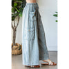 WASHED 3D POCKET SLOUCHY WIDE LEG PANTS: SLATE / S-M-L(2-2-2)