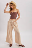 DRAWSTRING PATCH POCKETS WIDE LEG PANTS: MOCHA / S