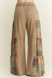 Mineral Washed Boho Patch Tiered wide pants HP6619: Sugar Rose / S-M-L / 2-2-2
