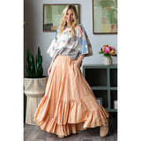 WASHED WIDE LEG RUFFLED HEM PANTS: BLACK / S-M-L-XL(2-2-2-2)
