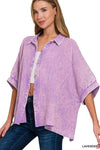 Washed Double Gauze Button Down Half Sleeve Shirt: DUSTY TEAL / 3-3 (S/M-L/XL)
