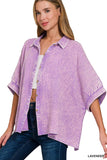 Washed Double Gauze Button Down Half Sleeve Shirt: DUSTY TEAL / 3-3 (S/M-L/XL)