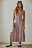 RJ3520 | Knit Buttondown Scoop Neck Short Sleeve Maxi Dress: Light Plum / M