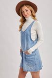 DENIM WASHED OVERALL POCKET DRESS: LT.WASH / L