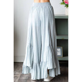 WASHED WIDE LEG RUFFLED HEM PANTS: BLACK / S-M-L-XL(2-2-2-2)