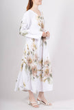 Flowy floral linen dress with 2 pockets 14945: 100% linen / Beige / One size