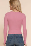 Long Sleeve Round Neck Cotton Spandex Rib Tee: OLV-olive / M