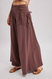 DRAWSTRING PATCH POCKETS WIDE LEG PANTS: MOCHA / L