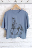 HORSE SKETCH GRAPHIC LONG CROP TOP : KHAKI
