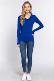 Basic Solid Long Sleeve V Neck Top: CELADON GREEN / 2-2-2 (S-M-L)