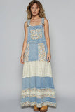 Vintage washed front pocket floral contrast dress: DENIM / L